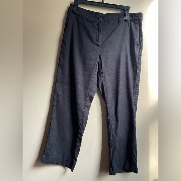 Pants - J.Jill Linen stretch pull on button up cropped black pants size 8